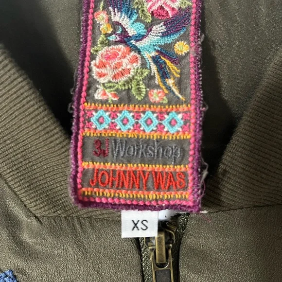 Johnny Was Embroidered Floral Olive Bomber Jacket - Picture 7 of 8